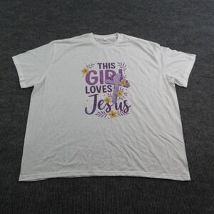 This Girl Loves Jesus Shirt Womens 5XL White Floral Cotton Crew Neck Graphic Tee